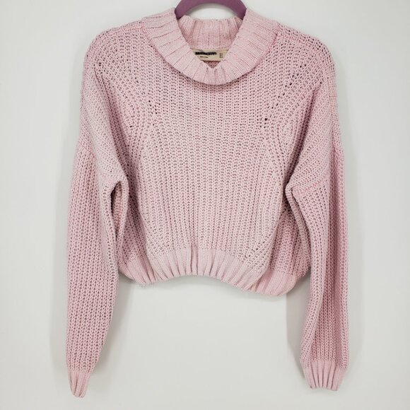 3/$25 Zara Knit Chenille Cropped Sweater XS Womens Relaxed Mock Neck Light Pink - Picture 1 of 8